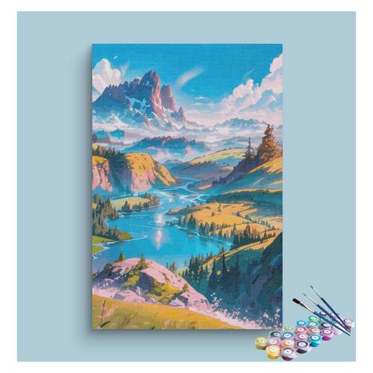 Mountain Valley River Landscape Paint by Numbers Kit