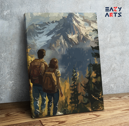 Adventurous Hikers Mountain View Paint by Numbers Kit
