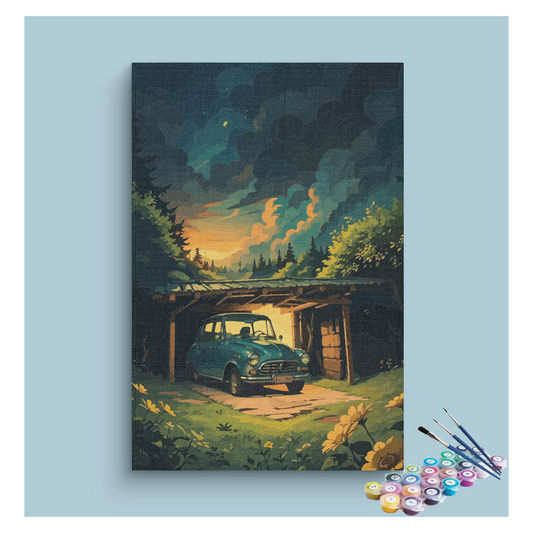 Vintage Car Forest Sunset Paint by Numbers Kit