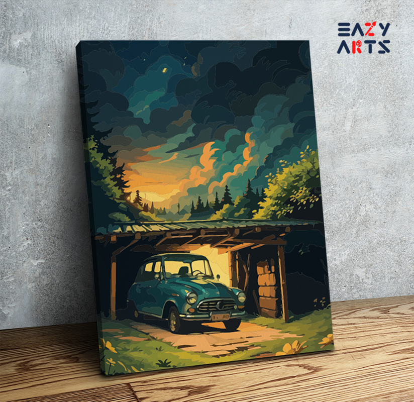 Vintage Car Forest Sunset Paint by Numbers Kit
