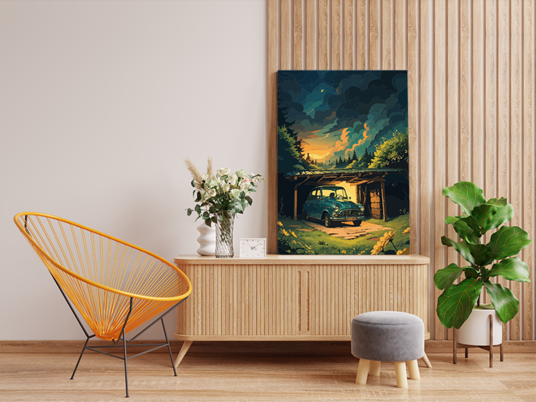 Vintage Car Forest Sunset Paint by Numbers Kit