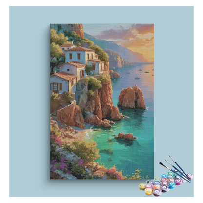 Cliffside Mediterranean Sunset Paint by Numbers Kit