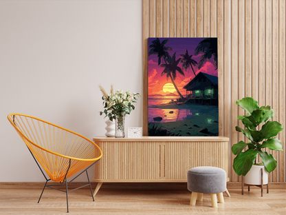 Tropical Sunset Beach Hut Paint by Numbers Kit