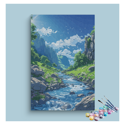 Mountain Stream and Valley Paint by Numbers Kit