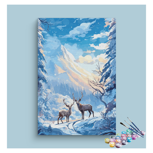Winter Forest Deer Scene Paint by Numbers Kit