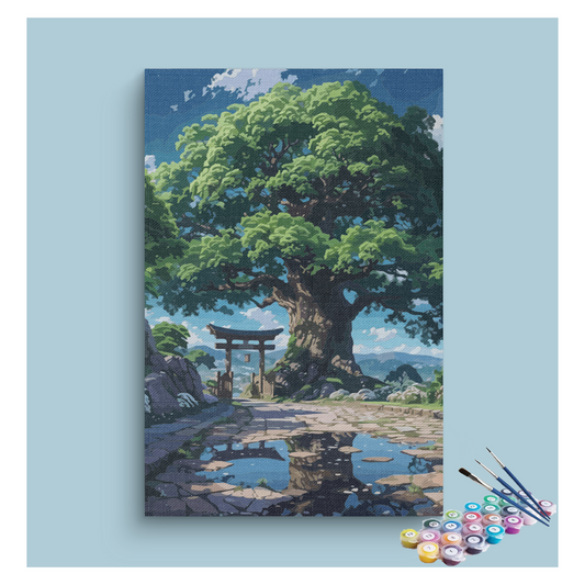 Ancient Tree and Torii Gate Paint by Numbers Kit