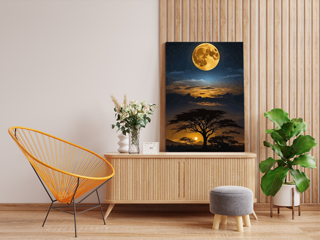 Full Moon Over African Tree Paint by Numbers Kit