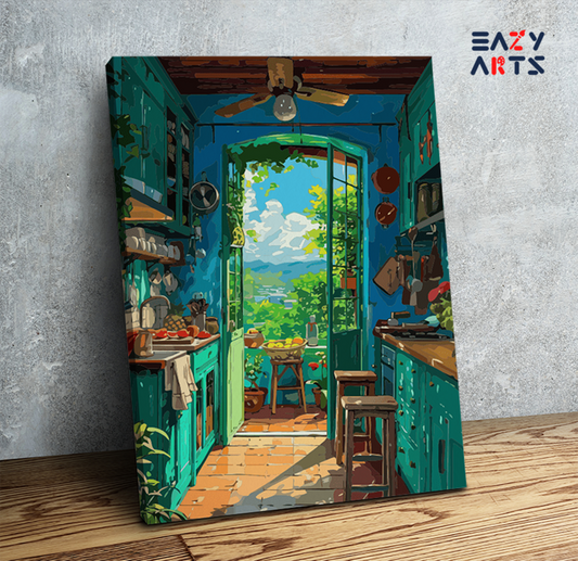 Sunlit Kitchen with Garden View Paint by Numbers Kit