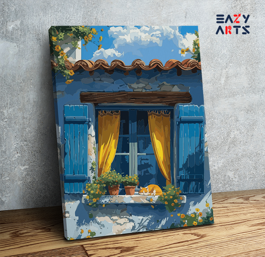 Charming Window with Cat and Flowers Paint by Numbers Kit