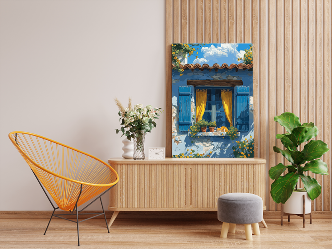 Charming Window with Cat and Flowers Paint by Numbers Kit