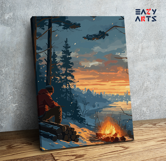 Winter Campfire at Sunset Paint by Numbers Kit