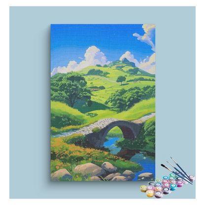 Serenity in the Hills: Bridge and Meadows Paint by Numbers Kit