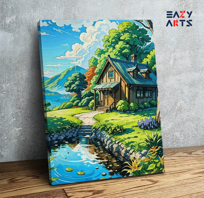 Sunny Lakeside Cottage Paint by Numbers Kit