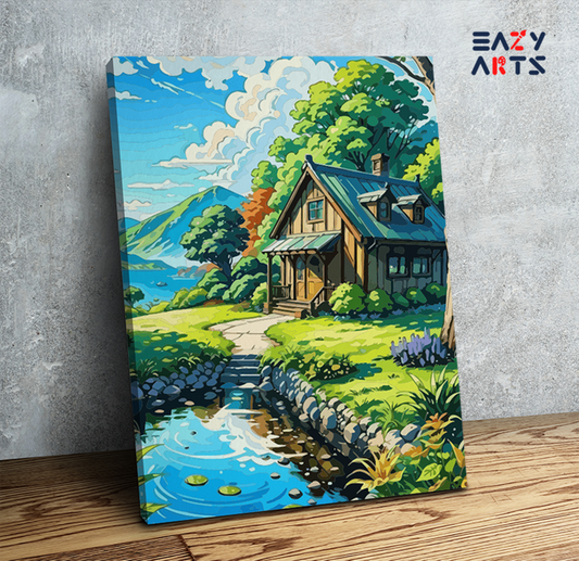 Sunny Lakeside Cottage Paint by Numbers Kit