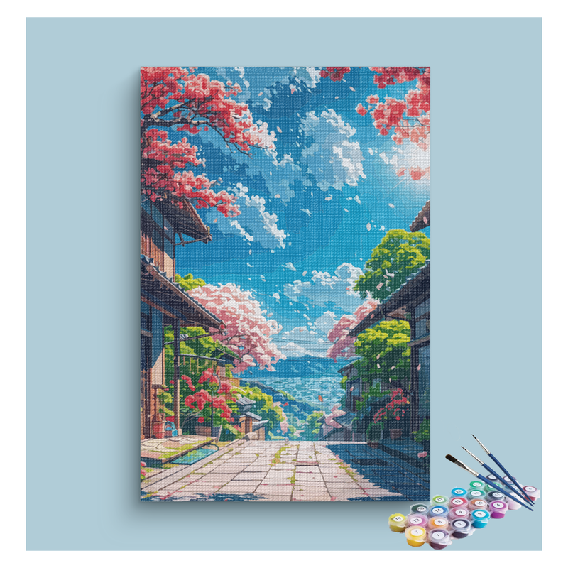 Blooming Cherry Blossom Street Paint by Numbers Kit