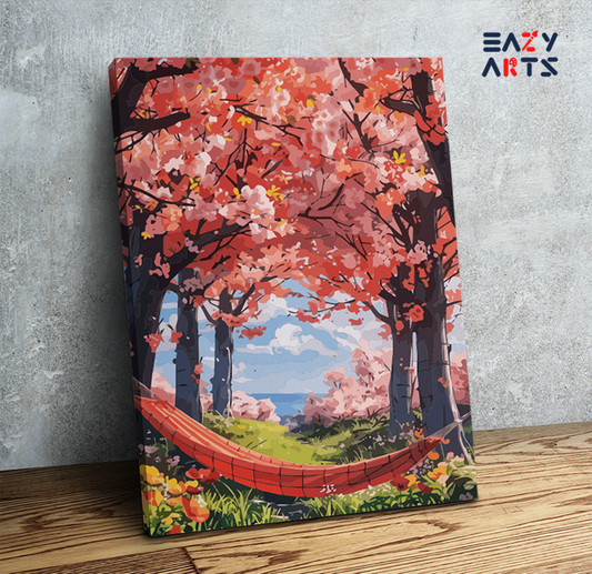 Cherry Blossom Hammock Retreat Paint by Numbers Kit