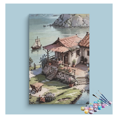 Serene Lakeside Cottage Paint by Numbers Kit