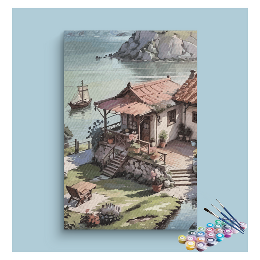 Serene Lakeside Cottage Paint by Numbers Kit