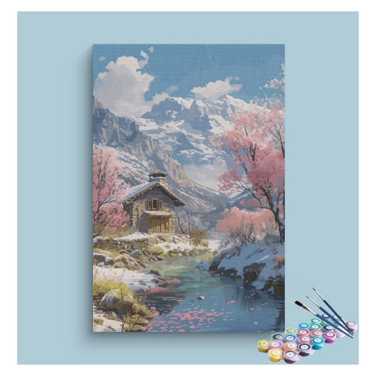 Snowy Mountain Cabin Paint by Numbers Kit