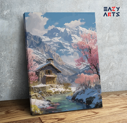 Snowy Mountain Cabin Paint by Numbers Kit