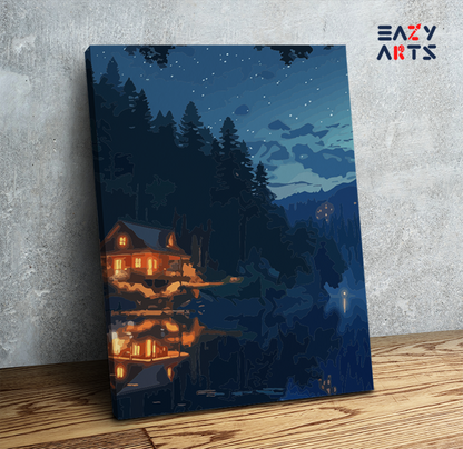 Starry Night Cabin Reflection Paint by Numbers Kit