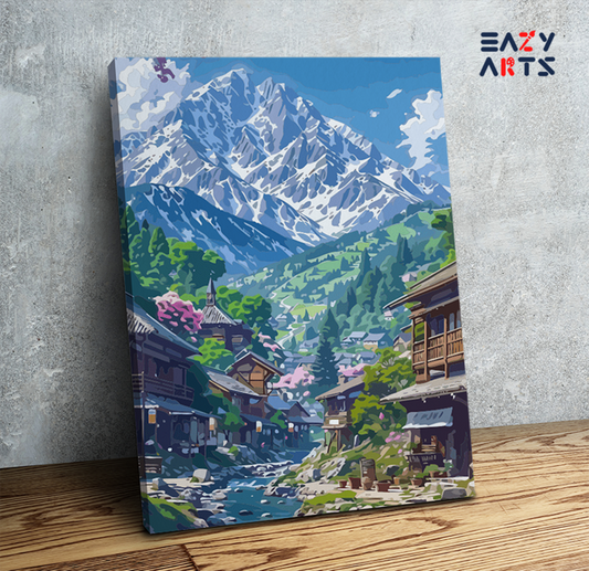 Mountain Village Stream Paint by Numbers Kit
