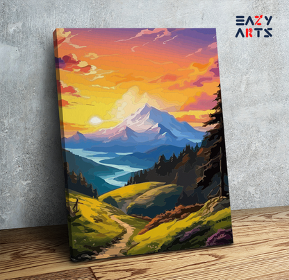 Majestic Sunset Mountain Path Paint by Numbers Kit
