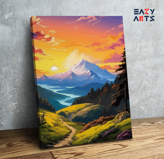 Majestic Sunset Mountain Path Paint by Numbers Kit
