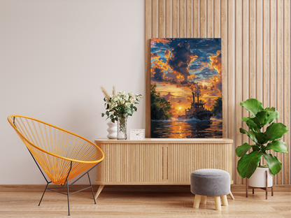 Fiery Sunset Tugboat Paint by Numbers Kit