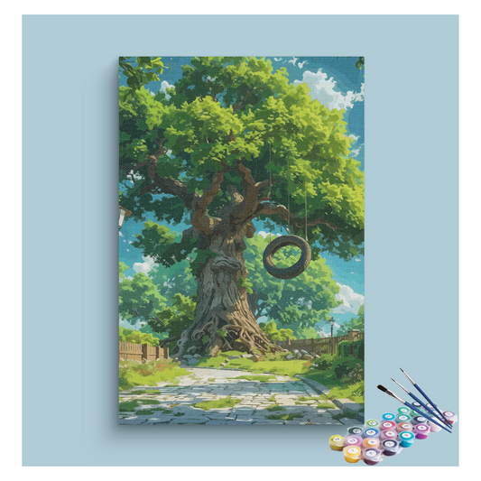 Majestic Old Tree with Tire Swing Paint by Numbers Kit