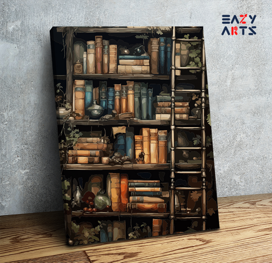 Enchanted Bookshelf with Ladder Paint by Numbers Kit