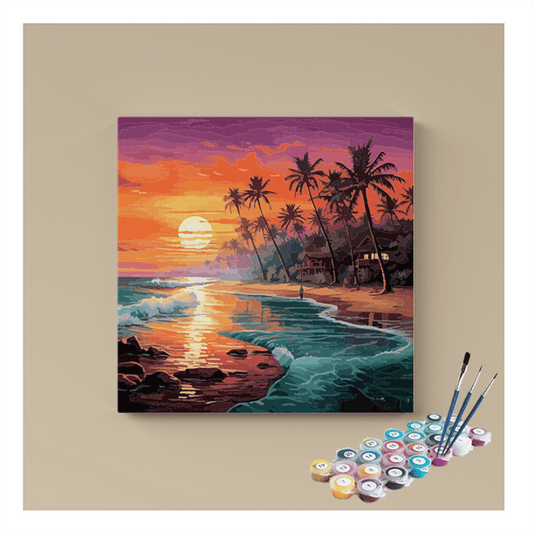 Tropical Sunset Paradise Landscape Paint by Numbers Kit