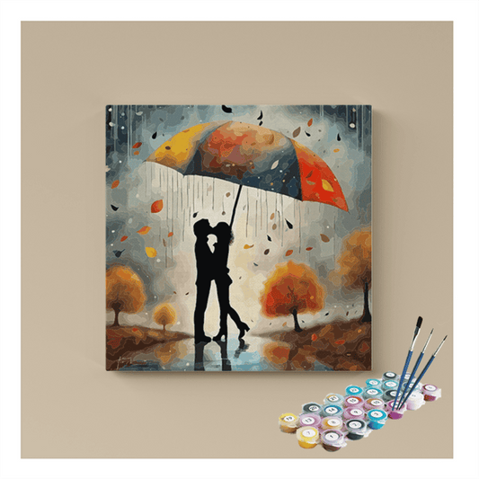Romantic Kiss Under Umbrella: Autumn Love Paint by Numbers Kit