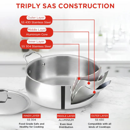Vinod Chef's Lagan Platinum Triply Stainless Steel Shallow Pot