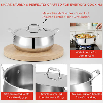 Vinod Chef's Lagan Platinum Triply Stainless Steel Shallow Pot