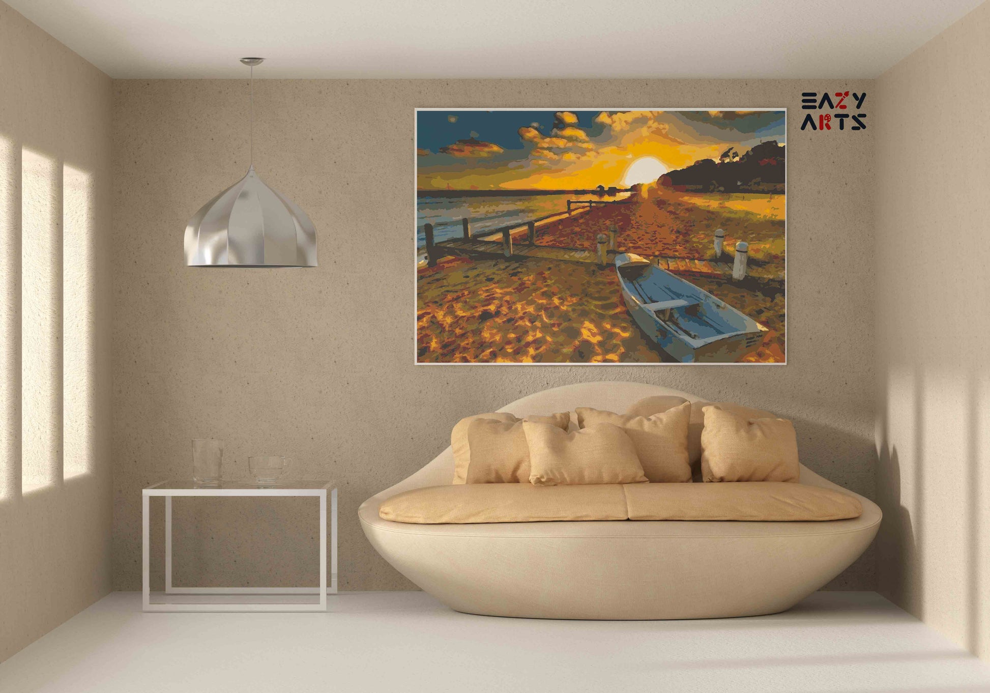 Lakshadweep sunset beach and boat paint by numbers kit