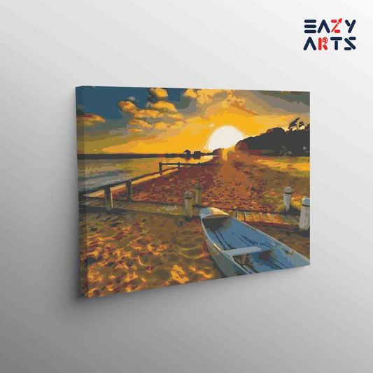 Lakshadweep sunset beach and boat paint by numbers kit