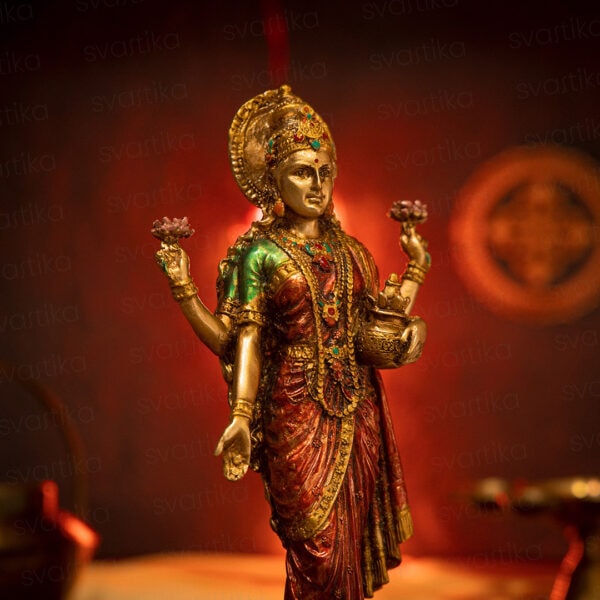 Svastika Goddess Lakshmi Standing Idol – 10 Inch