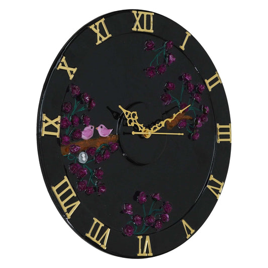 Exquisite Wooden Handmade Wall Clock black With Dark Pink and Golden Printed Acrylic Wall Clock for Home (18 Inch)