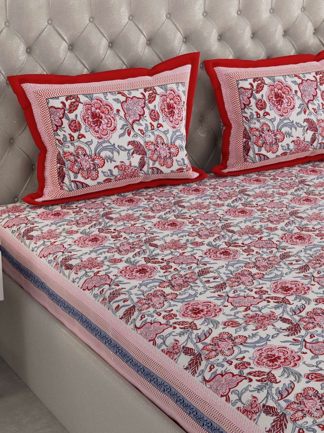 100% Pure Cotton Traditional Printed Bedsheet for Double Bed King Size Bedsheet with 2 Pillow Covers