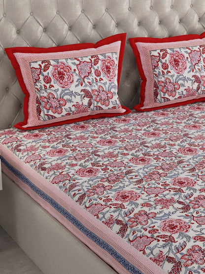 100% Pure Cotton Traditional Printed Bedsheet for Double Bed King Size Bedsheet with 2 Pillow Covers