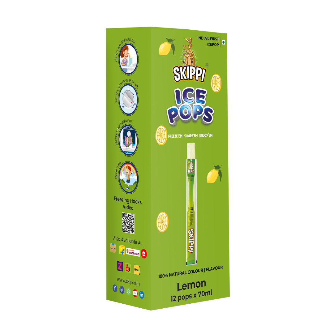 Lemon Flavor Skippi Natural Ice Pop, Pack Of 12 Ice Pops