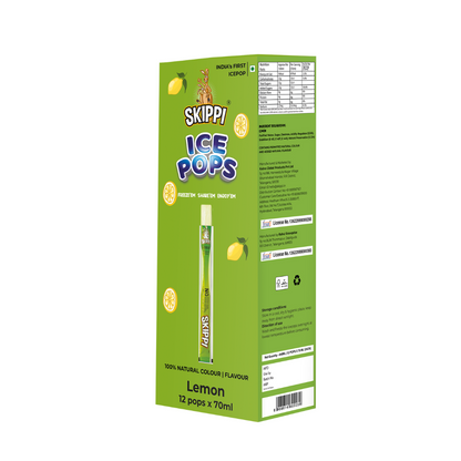 Lemon Flavor Skippi Natural Ice Pop, Pack Of 12 Ice Pops
