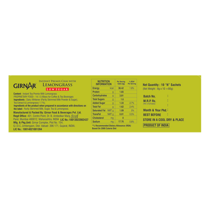 Girnar Instant Tea Premix With Lemongrass (Low Sugar)