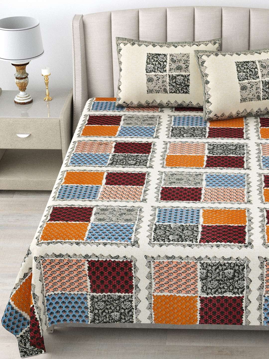 100% Pure Cotton Traditional Printed Bedsheet for Double Bed King Size Bedsheet with 2 Pillow Covers