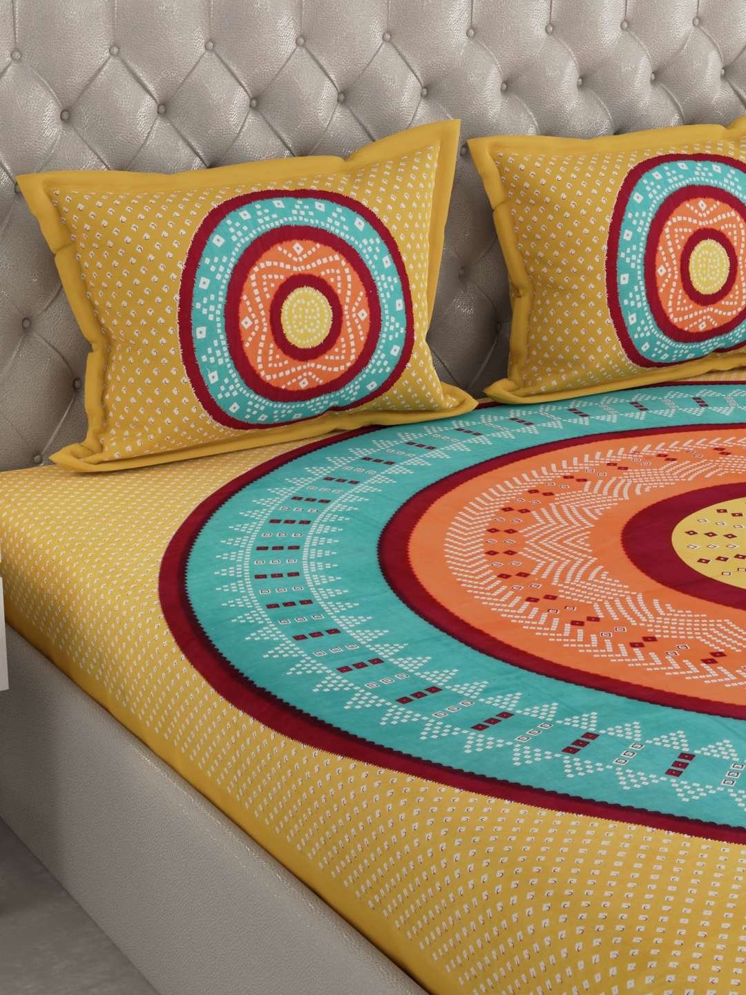 100% Pure Cotton Traditional Printed Bedsheet for Double Bed King Size Bedsheet with 2 Pillow Covers