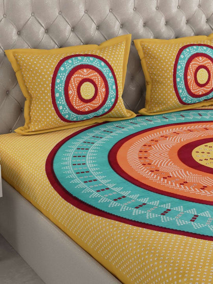 100% Pure Cotton Traditional Printed Bedsheet for Double Bed King Size Bedsheet with 2 Pillow Covers