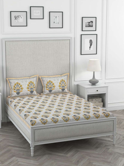 100% Pure Cotton Traditional Printed Bedsheet for Double Bed King Size Bedsheet with 2 Pillow Covers