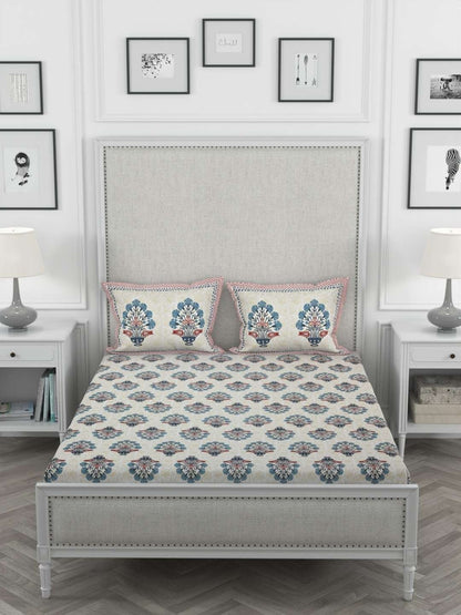 100% Pure Cotton Traditional Printed Bedsheet for Double Bed King Size Bedsheet with 2 Pillow Covers