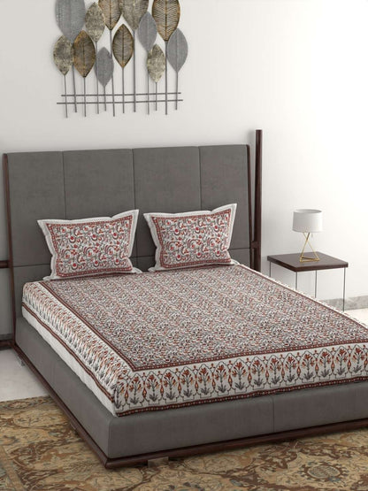 100% Pure Cotton Traditional Printed Bedsheet for Double Bed King Size Bedsheet with 2 Pillow Covers